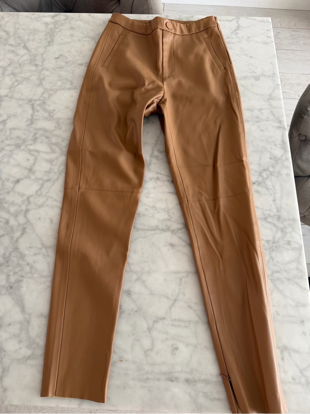 Zara Camel Tan Faux-Leather Slim Men’s Chinos
